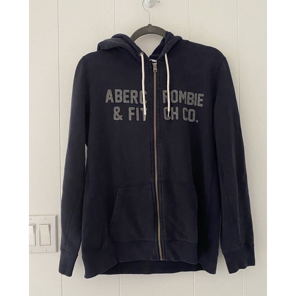 Vintage Abercrombie & Fitch Men's Small Zip Hoodie Navy Gray Embroidered Ltrs